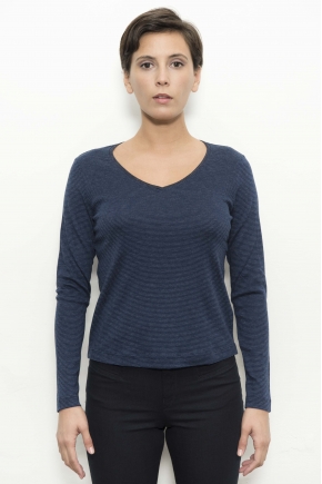 Jersey knit shirt with stripes 75% cotton 25% polyamide