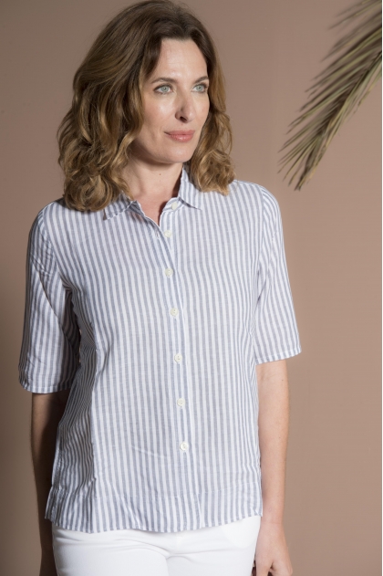 Lightweight twill striped shirt 52% cotton 48% linen