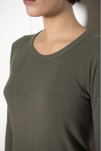 Long-sleeved t-shirt in ribbed Richelieu knit 85% viscose and 15% silk