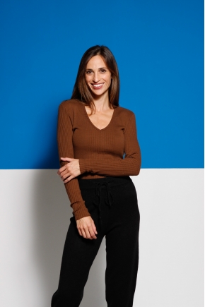 Tee shirt manches longues en maille Richelieu côtelée 100% coton