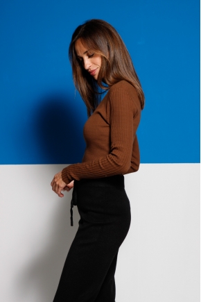 Long-sleeved t-shirt in ribbed Richelieu knit 100% cotton