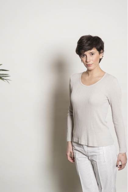 Long-sleeved T-shirt in Richelieu knit 85% Viscose 15% Silk