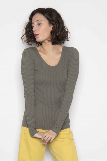Long-sleeved T-shirt in Richelieu knit 85% Viscose 15% Silk