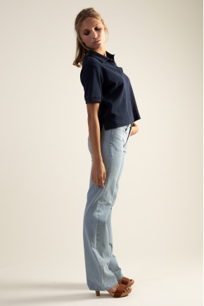 Pearl rib knit polo shirt 100% cotton 