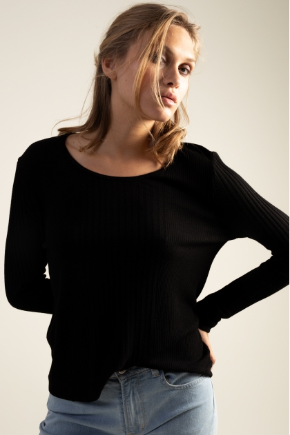 Tee-shirt manches longues côte Richelieu 85% Viscose 15% Soie