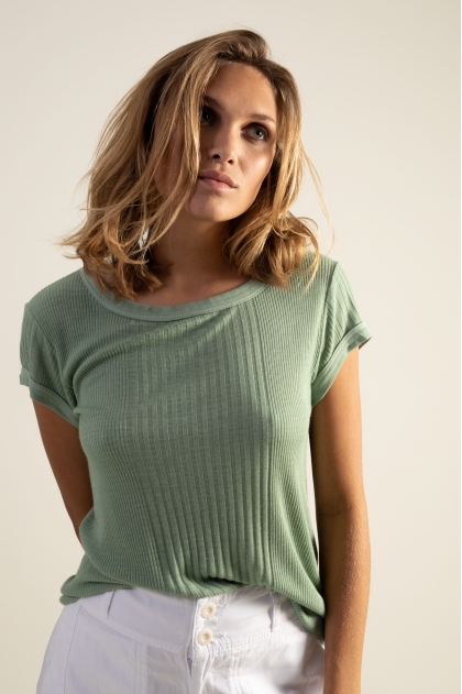 Tee-shirt côte richelieu 85 % viscose 15 % soie