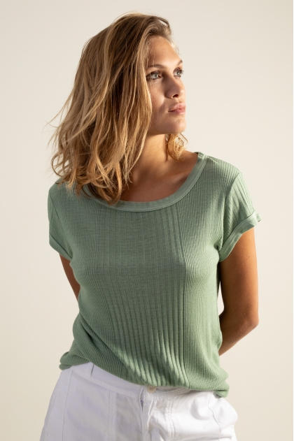 Tee-shirt côte richelieu 85 % viscose 15 % soie