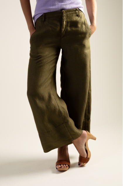 Pants wide linen satin ankle 100% linen