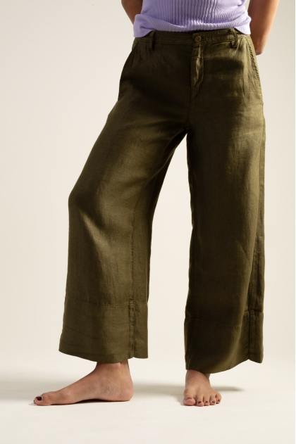 Pants wide linen satin ankle 100% linen