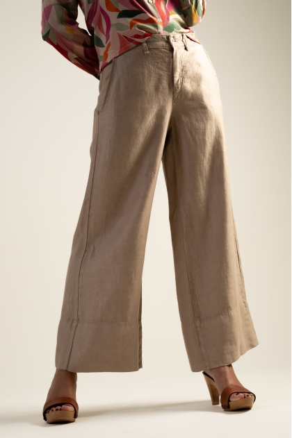 Pants wide linen satin ankle 100% linen