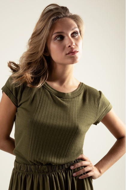 Tee-shirt côte Richelieu 85 % viscose 15 % soie