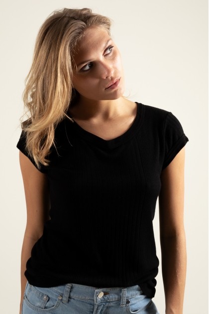 Tee-shirt côte Richelieu 85 % viscose 15 % soie
