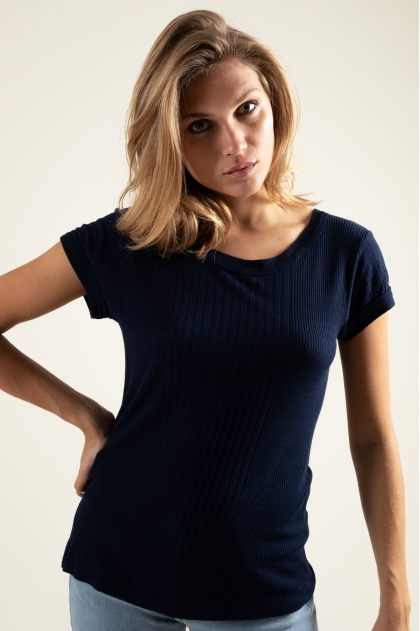 Tee-shirt côte Richelieu 85 % viscose 15 % soie