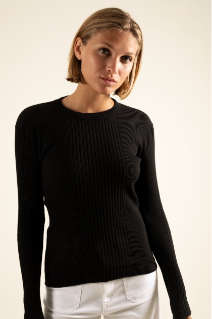 Tee shirt manches longues maille Richelieu côtelée 100% coton