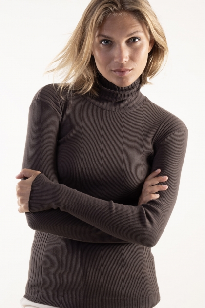 Pull col roulé en maille Richelieu côtelée 100% Coton