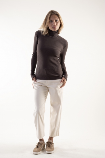 Pull col roulé en maille Richelieu côtelée 100% Coton