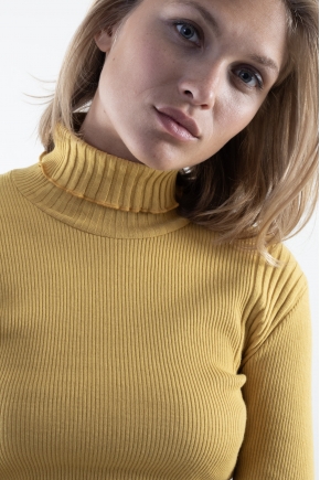 Pull col roulé en maille Richelieu côtelée 100% Coton