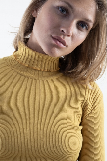 Pull col roulé en maille Richelieu côtelée 100% Coton