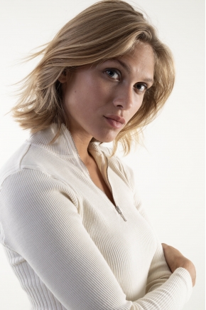 Tee shirt en maille Richelieu col cheminée zippé 100% Coton