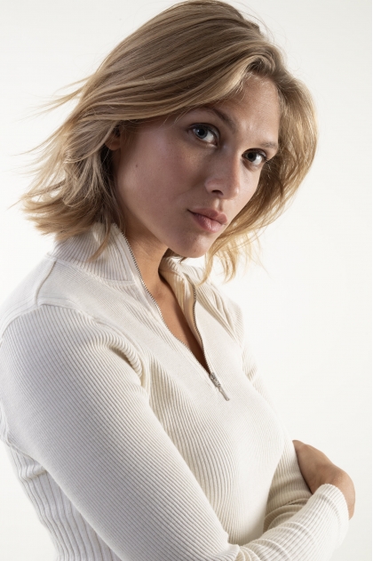 Tee shirt en maille Richelieu col cheminée zippé 100% Coton