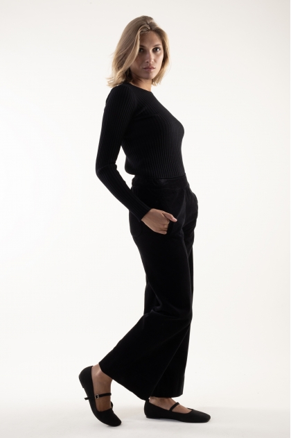 Wide elasticated fluid ribbed velvet pants 100% cotton