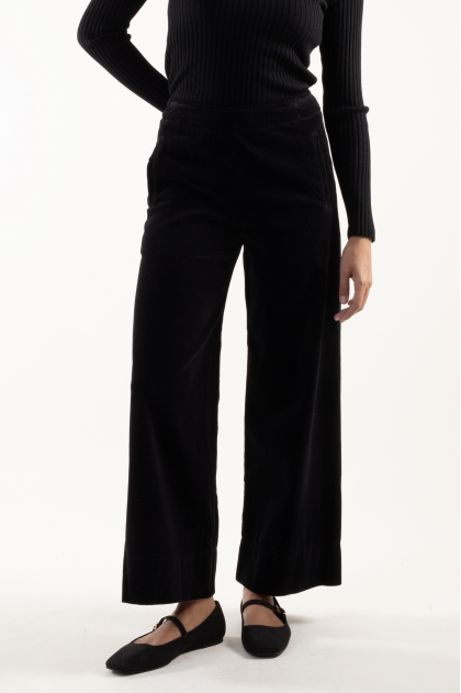 Pantalon large taille élastique velours fluide côtelé 100% Coton
