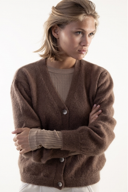 Tee-shirt manches longues en maille Richelieu côtelée 85 % viscose et 15 % soie