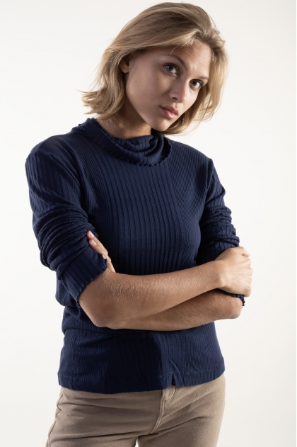 Long sleeve turtleneck t-shirt Richelieu knit 85% viscose 15% silk