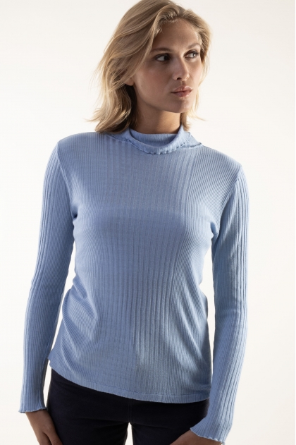 Long sleeve turtleneck t-shirt Richelieu knit 85% viscose 15% silk