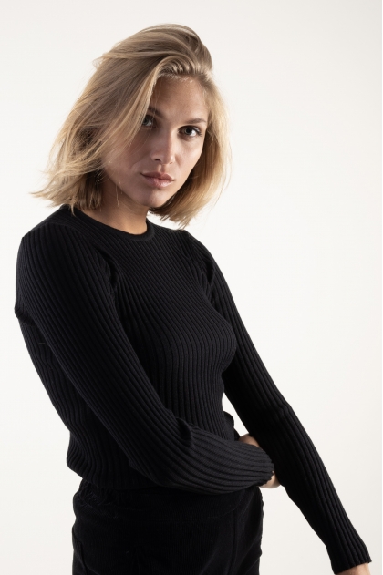 Tee shirt manches longues en maille Richelieu côtelée 100% coton