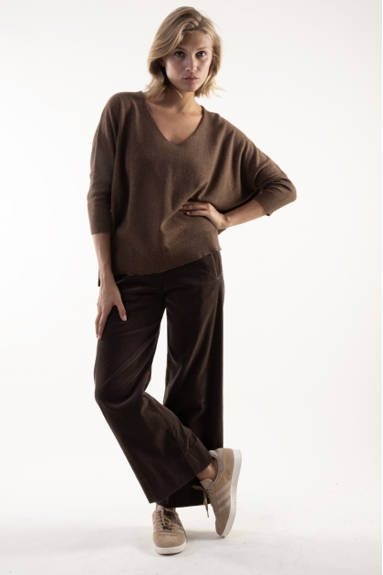 Wide elasticated fluid ribbed velvet pants 100% cotton