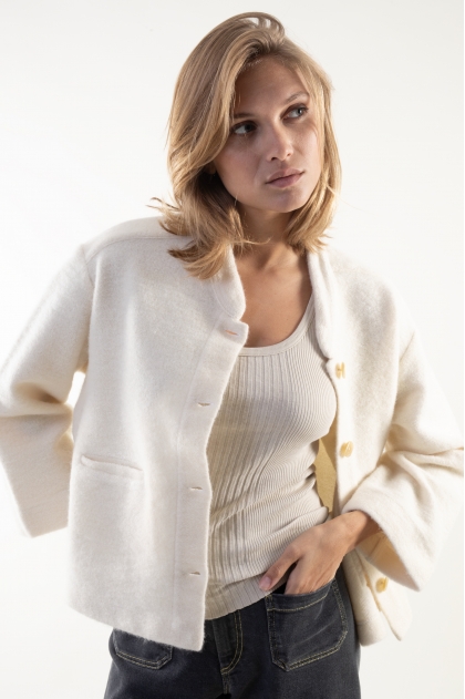 Veste laine bouillie 64% Laine 36% Coton