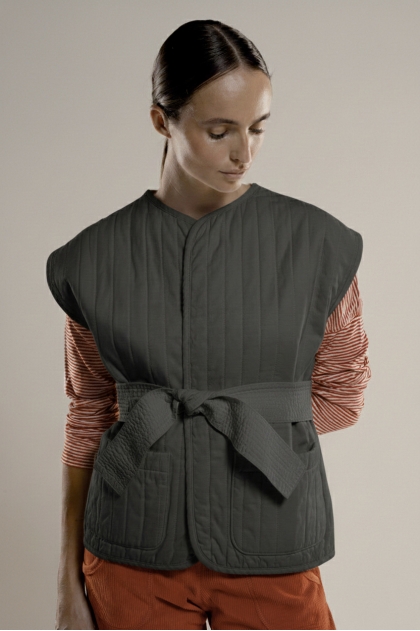 Gilet ouatiné "nylon" matelassé 50% polyamide 33% coton 17% laine