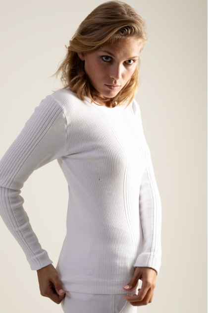 Tee shirt manches longues en maille Richelieu côtelée 100% coton
