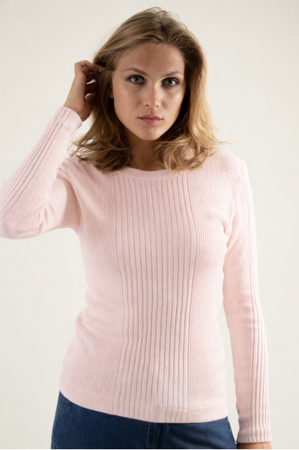 Tee shirt manches longues en maille Richelieu côtelée 100% coton