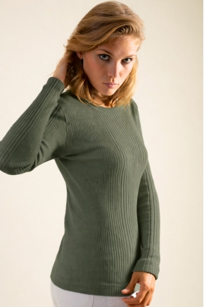 Tee shirt manches longues en maille Richelieu côtelée 100% coton