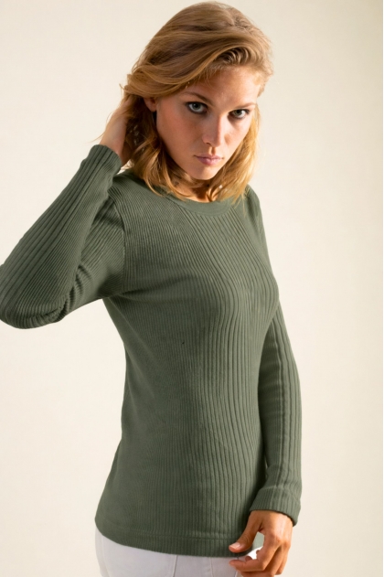 Tee shirt manches longues en maille Richelieu c&ocirc;tel&eacute;e 100% coton