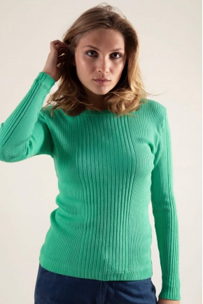 Tee shirt manches longues en maille Richelieu côtelée 100% coton