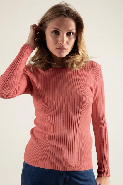 Tee shirt manches longues en maille Richelieu côtelée 100% coton