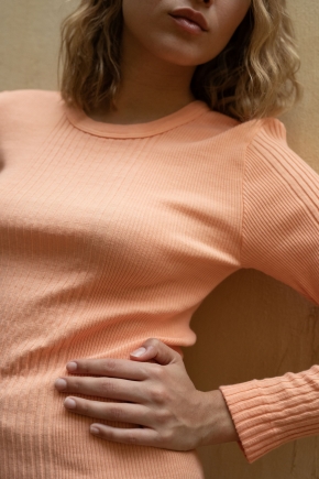 Tee shirt manches longues en maille Richelieu côtelée 100% coton