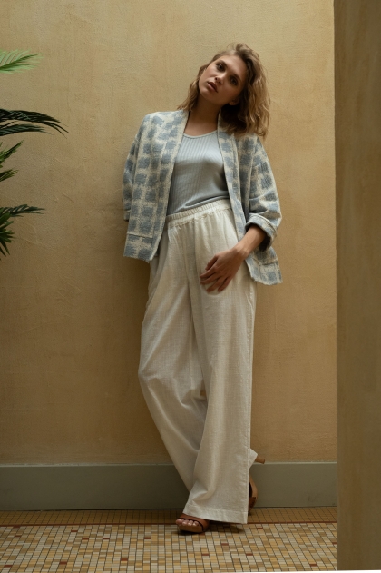 Pantalon femme fine toile flamm&eacute;e 100% Coton