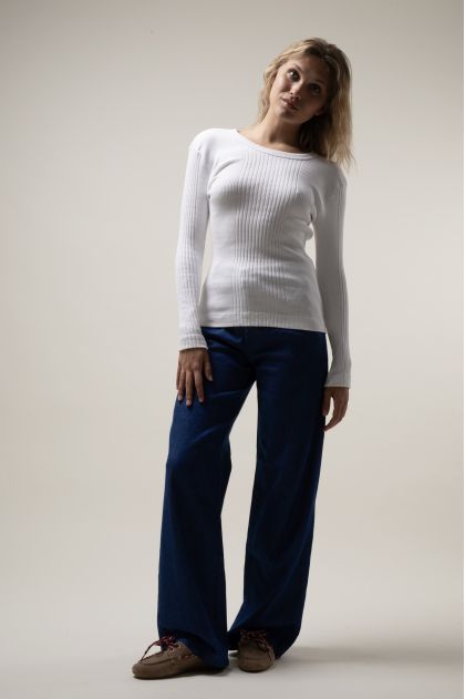 Tee shirt manches longues en maille Richelieu côtelée 100% coton