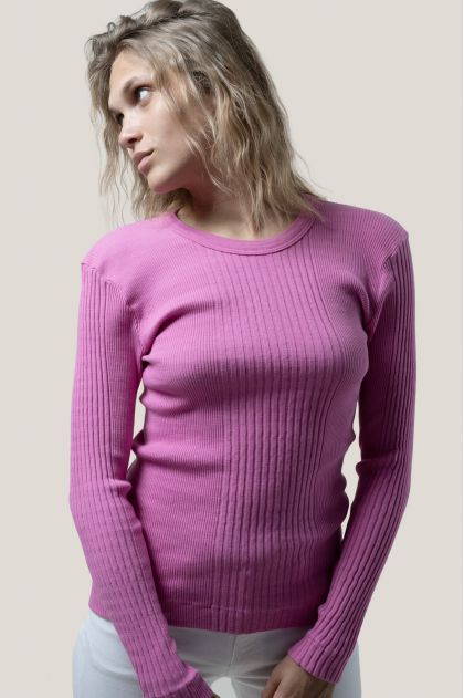 Tee shirt manches longues en maille Richelieu côtelée 100% coton