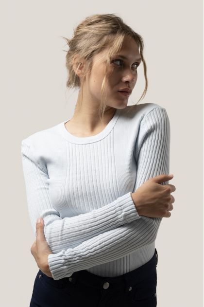 Tee shirt manches longues en maille Richelieu côtelée 100% coton