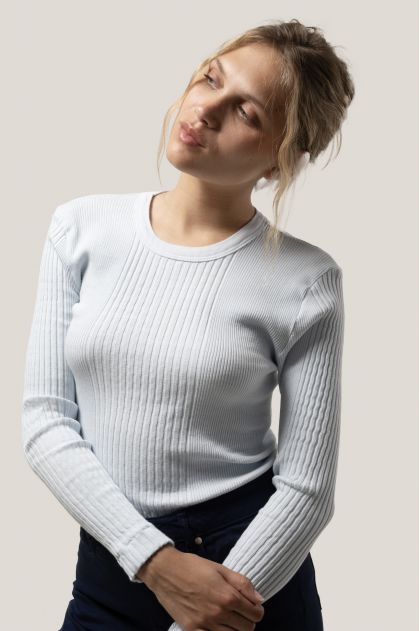 Tee shirt manches longues en maille Richelieu côtelée 100% coton