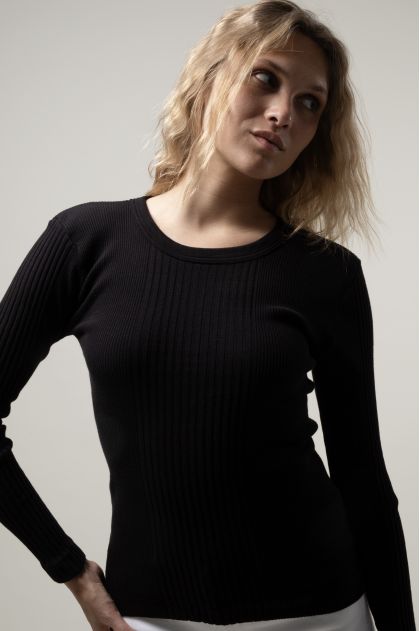 Tee shirt manches longues en maille Richelieu côtelée 100% coton