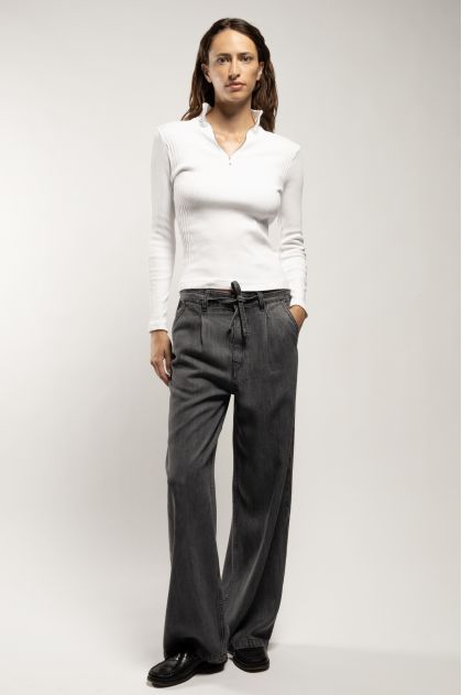 Long-sleeved t-shirt in ribbed Richelieu knit, 100% cotton