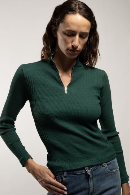 Long-sleeved t-shirt in ribbed Richelieu knit, 100% cotton