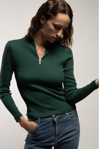 Tee shirt manches longues en maille Richelieu côtelée 100% coton