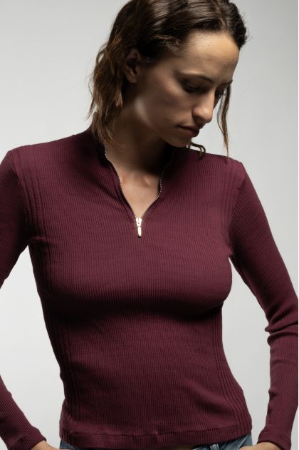 Long-sleeved t-shirt in ribbed Richelieu knit, 100% cotton